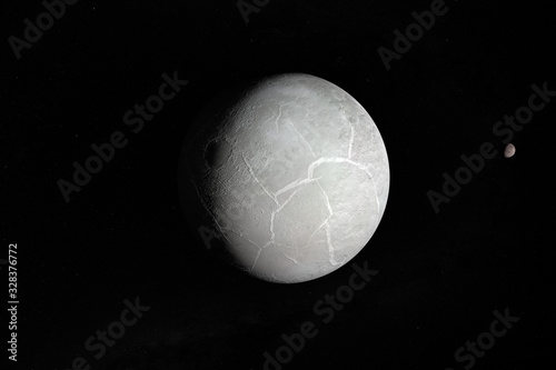 Fototapeta Naklejka Na Ścianę i Meble -  Dysnomia orbiting around dwarf planet Eris in the outer space. 3d render
