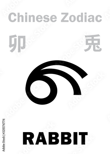 Astrology Alphabet: RABBIT / HARE [兔] sign of Chinese Zodiac. Chinese character, hieroglyphic sign (symbol). photo