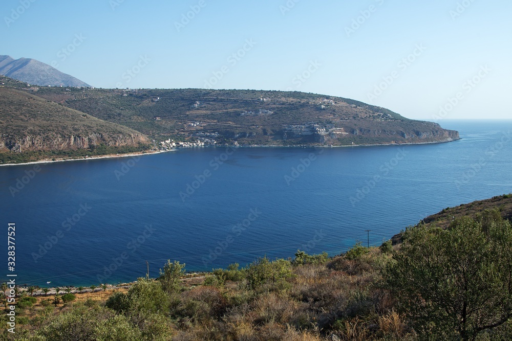 Coast landscapes between Kardamili and Dyros (Dirou) towns at Messinian Bay, South Peloponnese, Greece