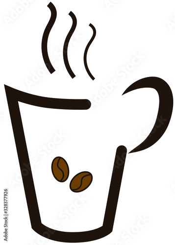 Vector icon with the image of a Cup of hot steaming coffee.