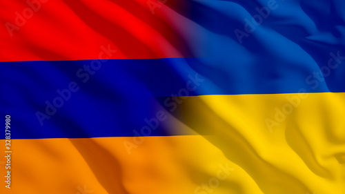 Waving Ukraine and Armenia Flags