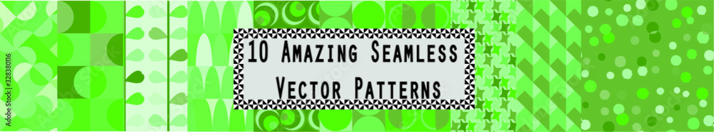 Fototapeta premium 10 Amazing Seamless Vector PAtterns Lime Green
