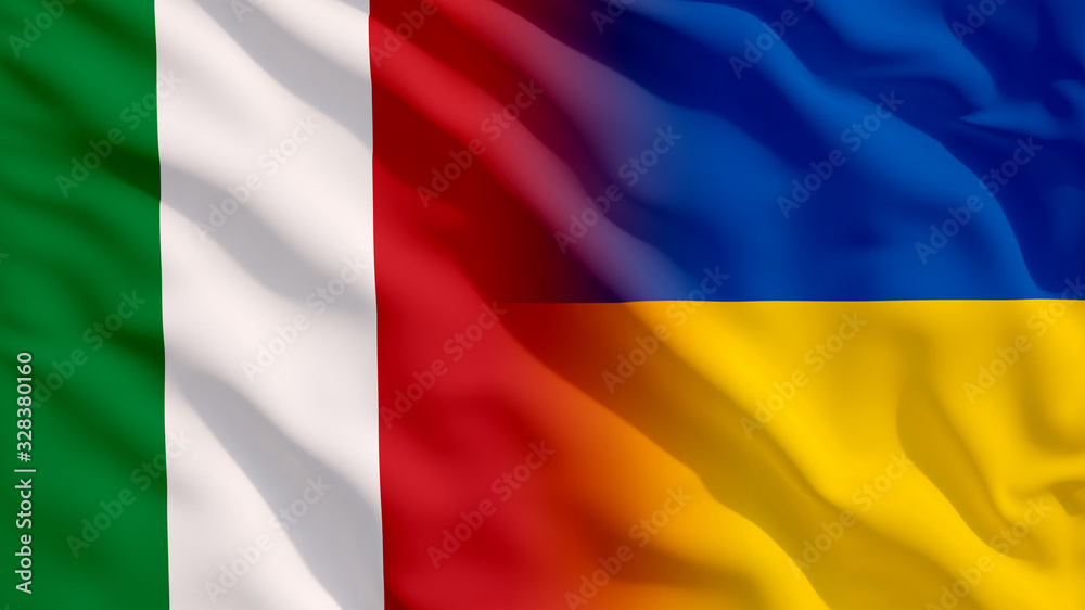 Waving Ukraine and Italy Flags