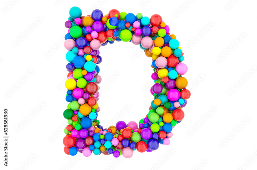 Letter D from colored balls, 3D rendering Letter D from colored balls, 3D rendering