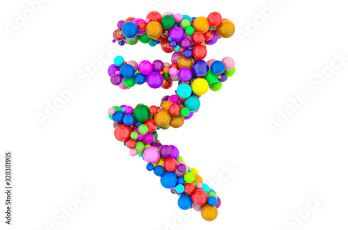 Indian rupee symbol from colored balls, 3D rendering