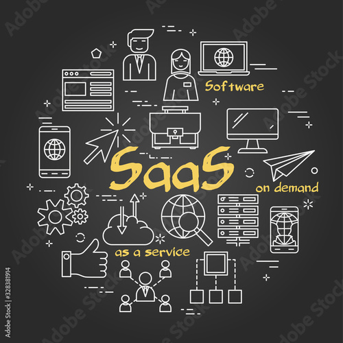 Vector linear business round SaaS concept on black