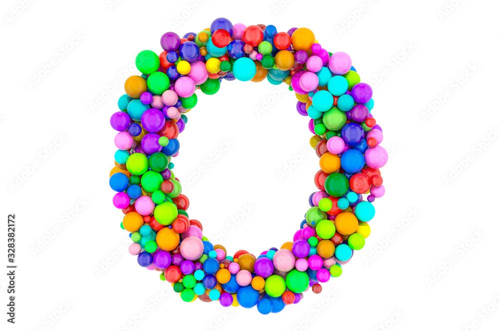 Letter O from colored balls, 3D rendering Letter O from colored balls, 3D rendering