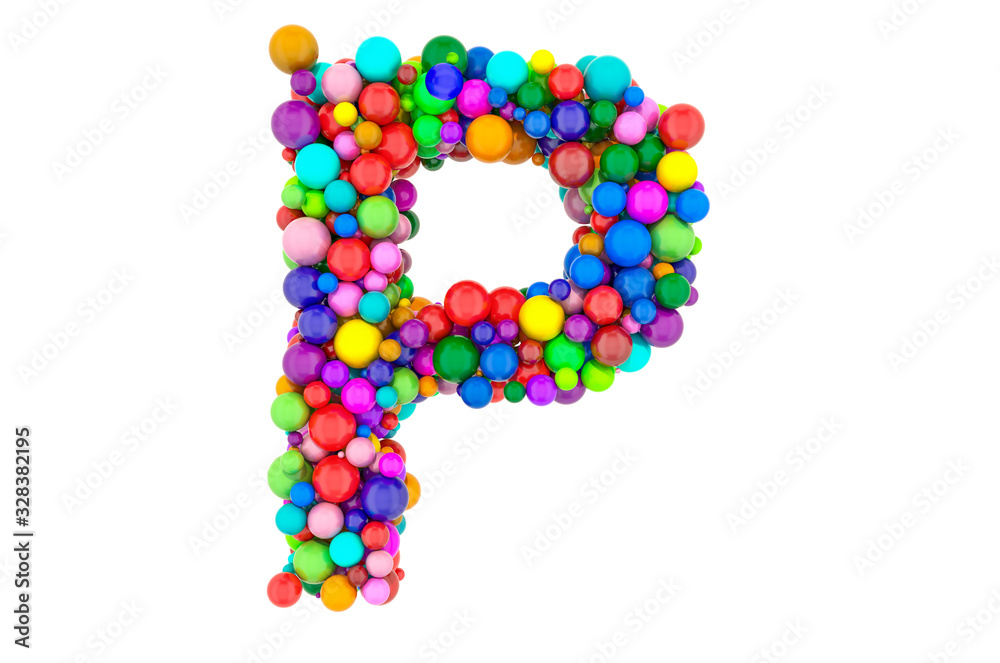 Letter P from colored balls, 3D rendering