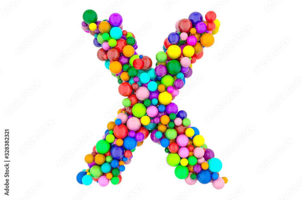 Letter X from colored balls, 3D rendering Letter X from colored balls, 3D rendering