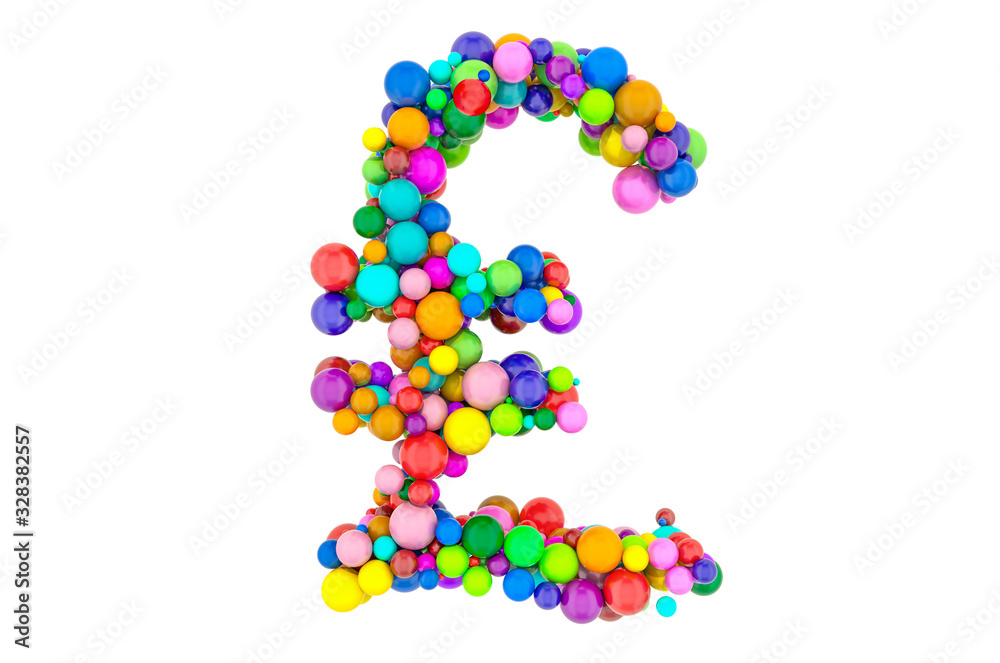 Pound sterling symbol from colored balls, 3D rendering