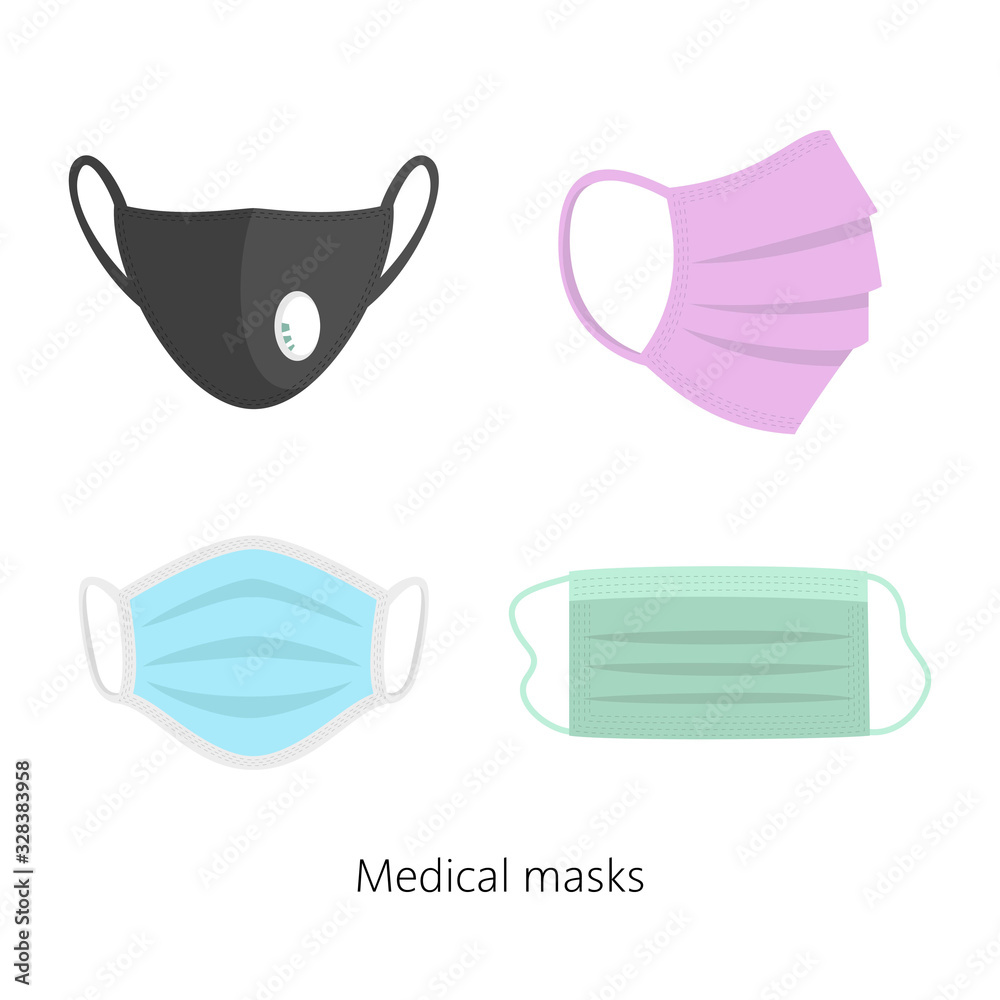 Set of safety breathing masks, breathing medical respiratory masks.