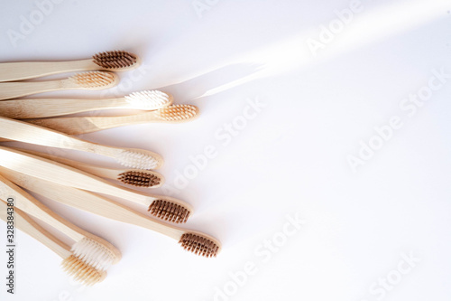 Zero waste bamboo toothbrush on white background