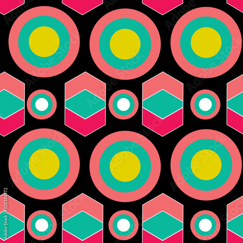 Vector Circles and Rhombus, Diamond Seamless Repeating Pattern. Perfect for Fabric, Wallpaper and scrap booking.