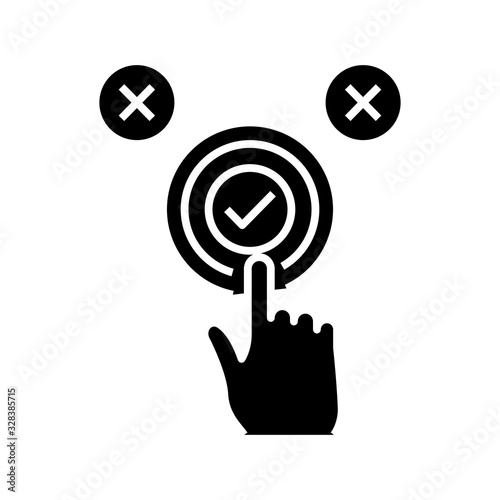 Right choise black icon, concept illustration, vector flat symbol, glyph sign.