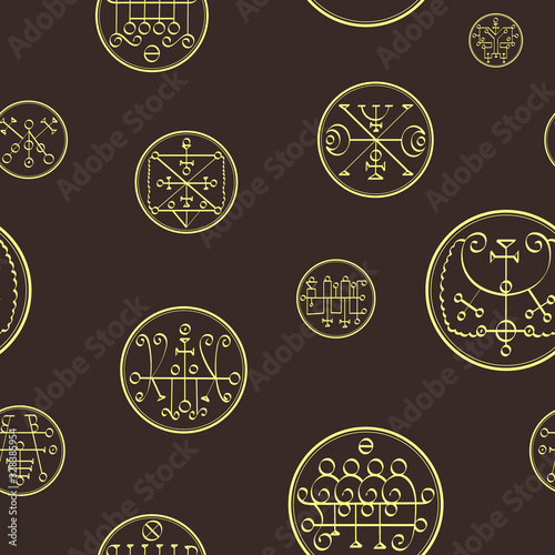 Seamless vector pattern with symbols of demons