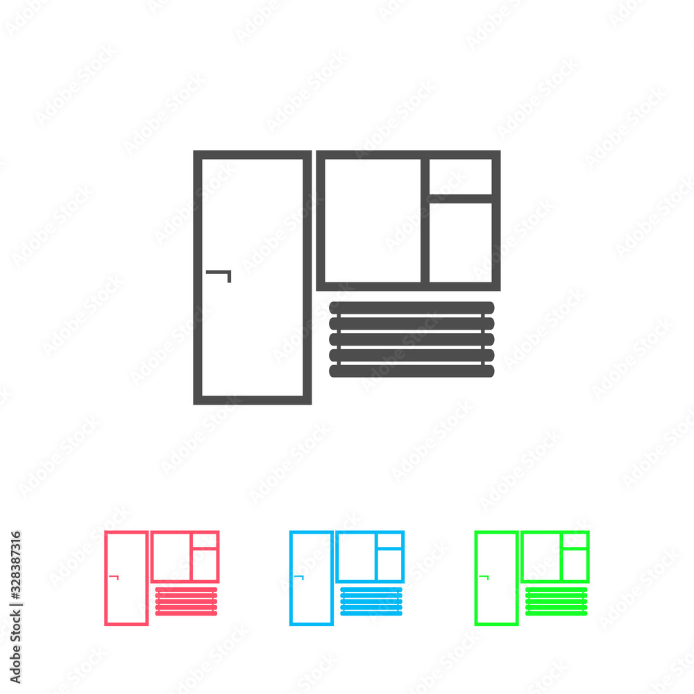 Window and door icon flat. Window and door icon flat.