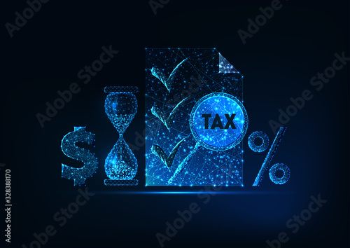 Futuristic Tax report preparation time concept. Taxes docmentation.