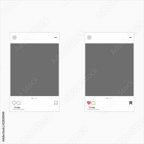 Vector illustration. Social network layout with photo space and hashtags. Polaroid. Set of blank photo frames.