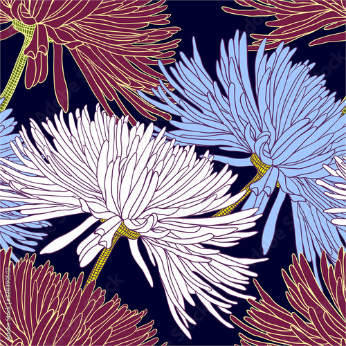 Seamless pattern with chrysanthemums in colorful on dark for decoration textile and cloth or for wallpaper and draper or for background of different things
