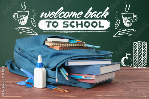 Backpack and stationery on ...