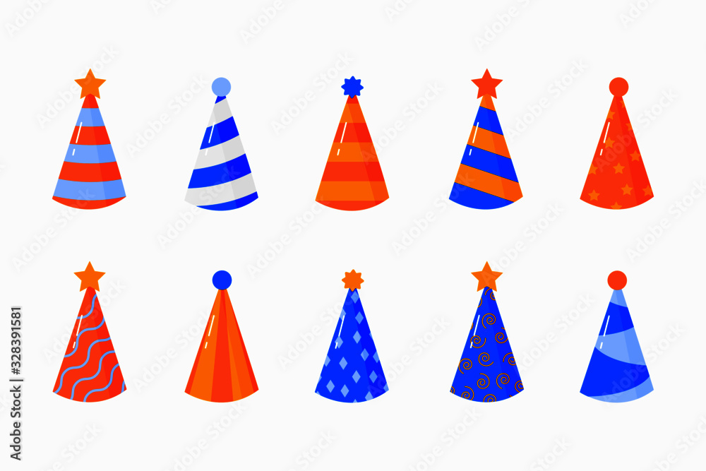 Set Icons Birthday Caps for Celebrations Happy Hats Vector Illustration Set Icons Birthday Caps for Celebrations Happy Hats Vector Illustration