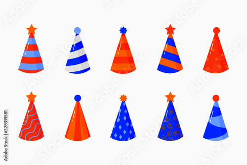 Set Icons Birthday Caps for Celebrations Happy Hats Vector Illustration