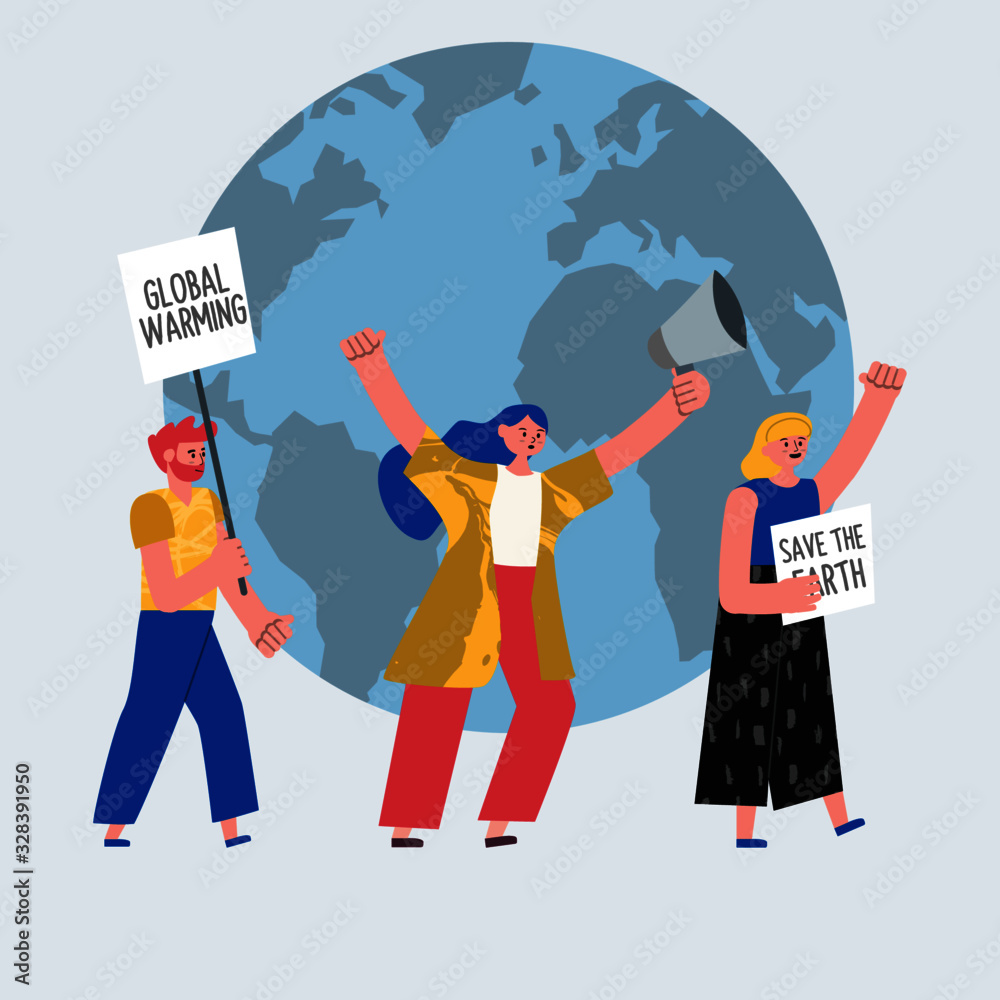 Protesters Against Climate Change and for the Protection of the Environment Character Vector Illustration Eco Activism