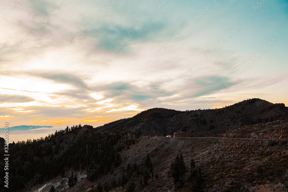 road among the mountains at sunset.tenerife