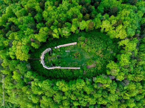 Herburt castle, Dobroml, Ukraine. Drone shot