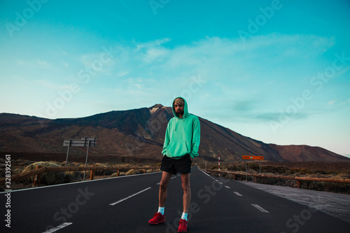 guy on the road near Teide volcano