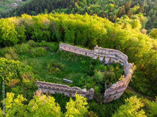 Herburt castle, Dobroml, Ukraine. Drone shot