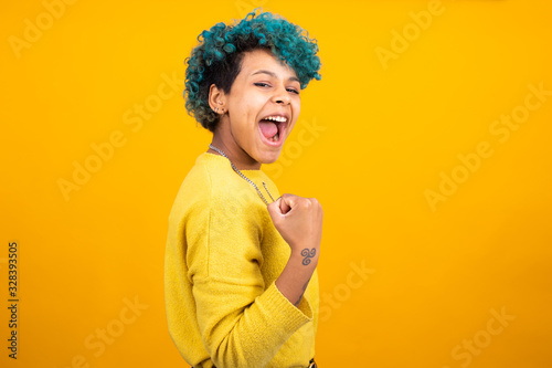 young girl or woman isolated on color background