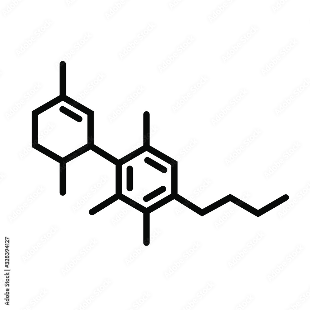 Vector cannabidiol (CBD) molecule. Cannabis or hemp or marijuana chemical formula.