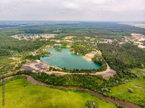 Basalt lake, Ukraine. Drone shot