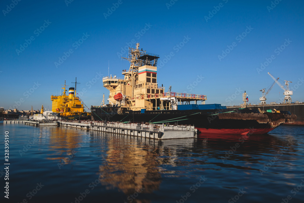 Fototapeta premium View of a massive russian diesel-powered icebreaker ice-breaker ship in a summer day
