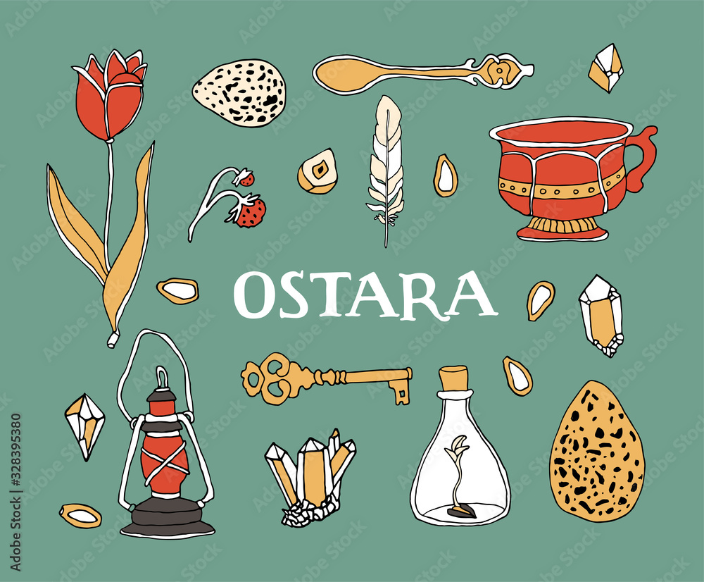 Vetor do Stock Ostara symbols set. Celtic calendar concept. Spring
