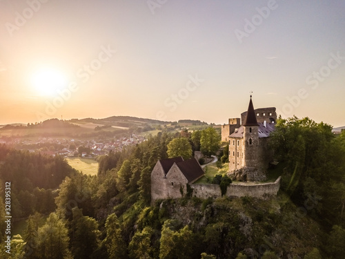 Velhartice Castle, medieval european castle, aerial shot