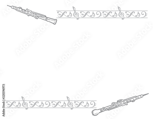 飾り罫と木管楽器のフレーム素材