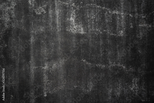 abstract dirty black concrete wall with white stains background texture with copy space