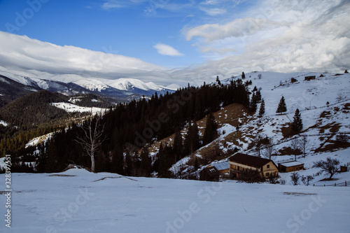 Walking near strong place Vuhatiy Kamin in the higest mountain village Dzembronya photo