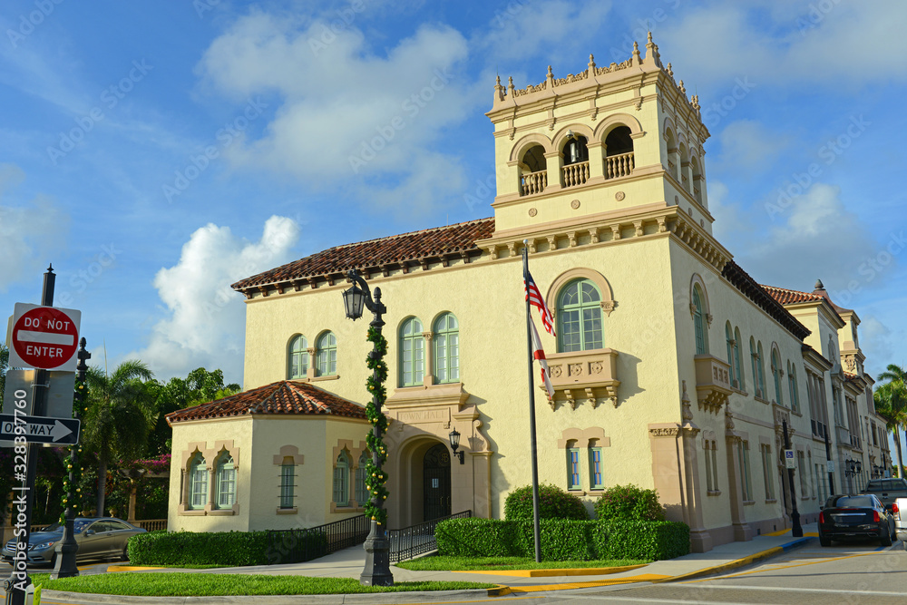 Palm Beach Town Hall was built in 1925 in downtown Palm Beach, Florida FL, USA.