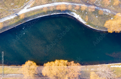 Aerial top down view on city recreation park