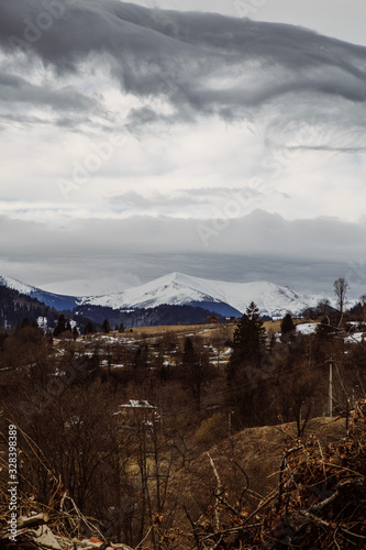 Walking near strong place Vuhatiy Kamin in the higest mountain village Dzembronya photo