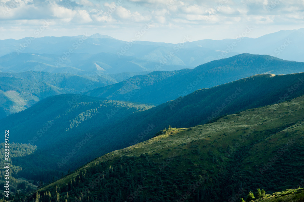Scenic landscape with green mountains of the Carpathians