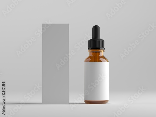 3d render of dropper flacon with blank label photo