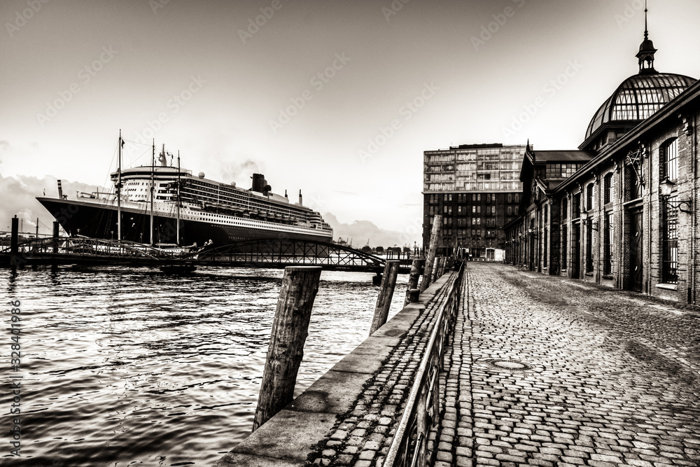 Kreuzfahrtschiff beim Einlaufen in den Hamburger Hafen