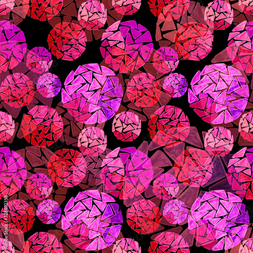 Creative seamless pattern with hand drawn circles with spots and triangles. G...