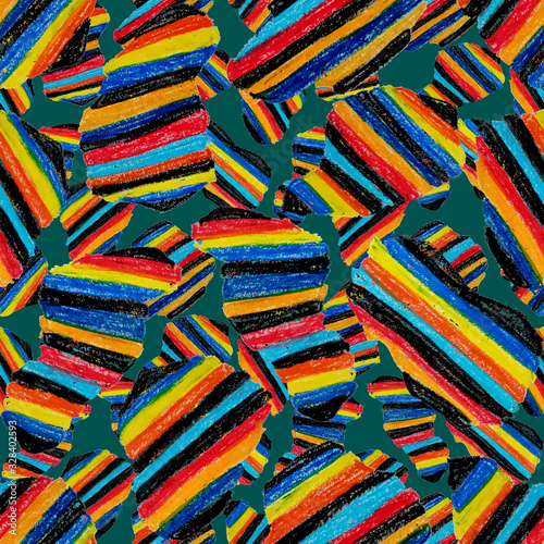 Creative seamless pattern with beautiful bright abstract striped spots. Color...