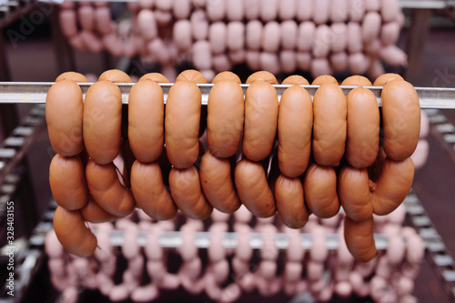 food production of sausages at a meat processing plant.