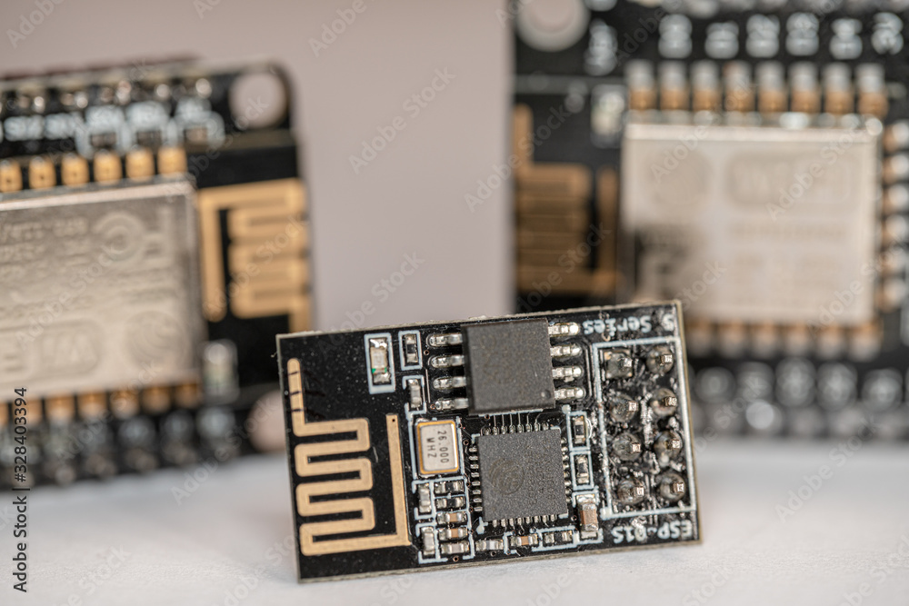 Multiple ESP8266 NodeMCU modules which are microcontroller boards used
